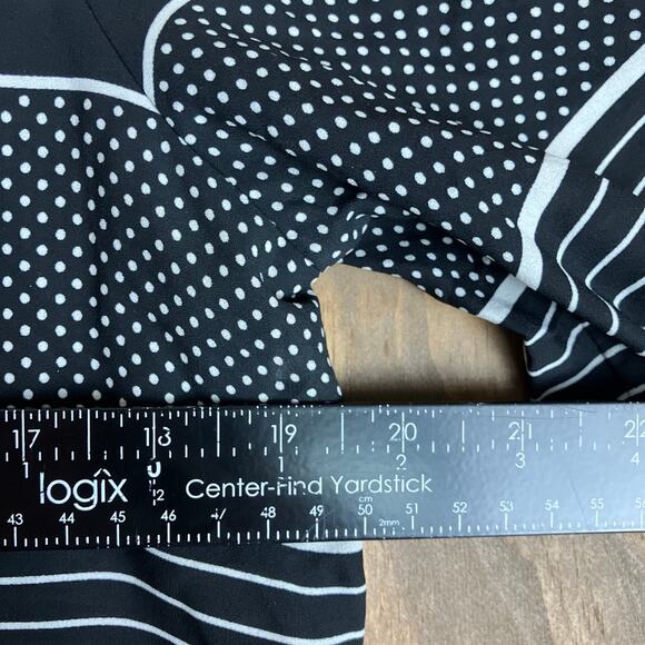 Loft Womens Blouse Black White Stripes Dot Print Petite Roll Tab Sleeve MP - Picture 8 of 12